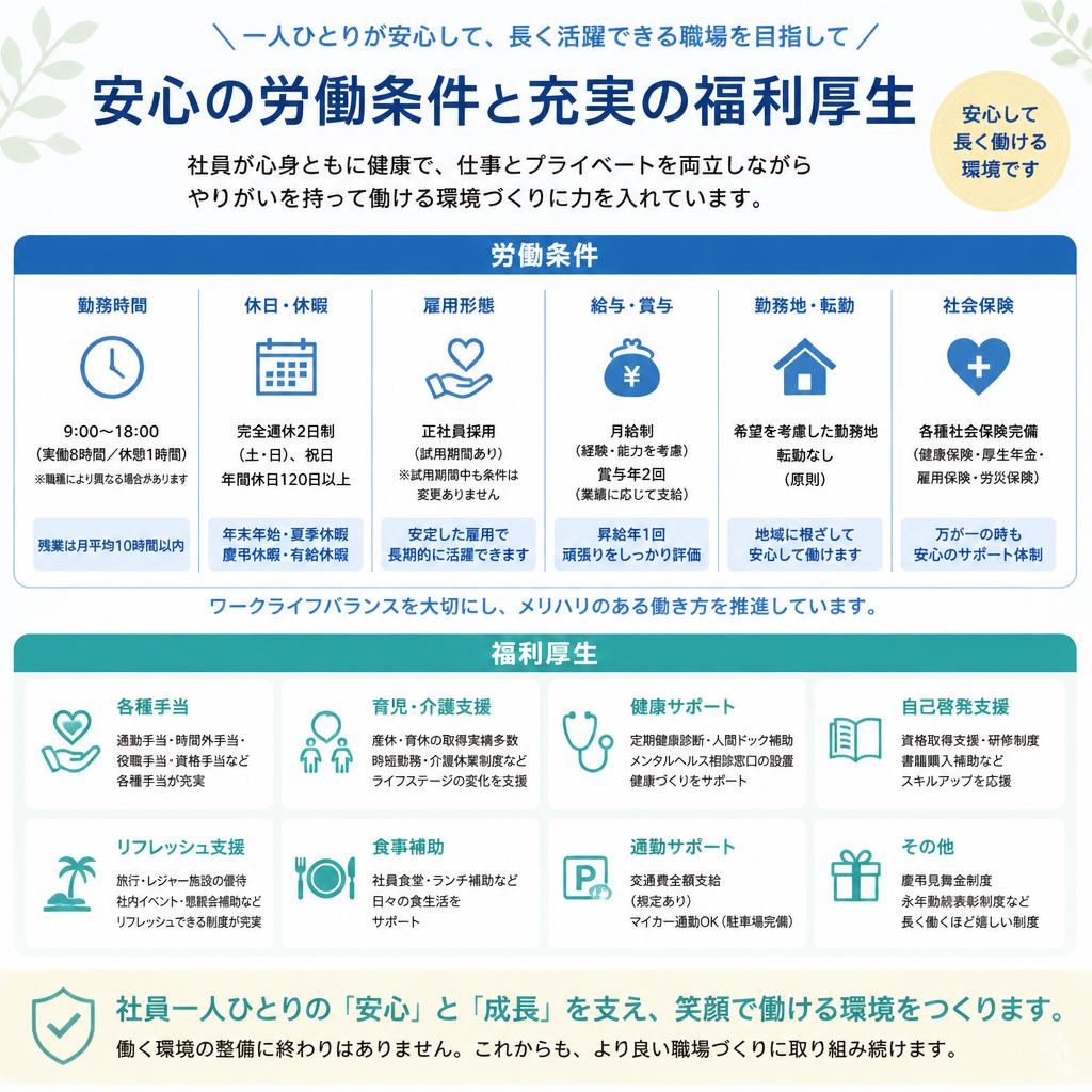 充実した福利厚生と労働条件