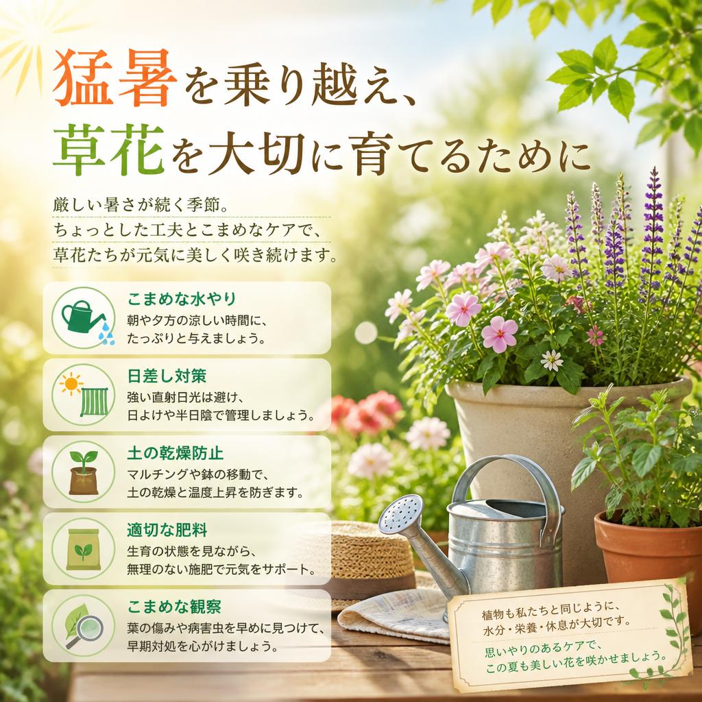 「猛暑を乗り越え、草花を大切に育てるために」